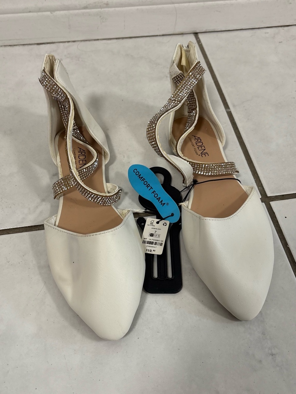 NEW Ardene White Pointed D'Orsay Flats with Rhinestone Wrap Straps